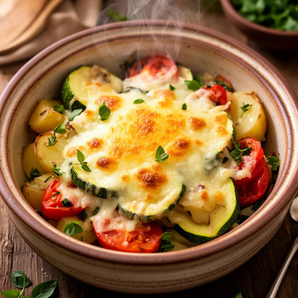 Vegetales gratinados con queso dorado en AirFryer
